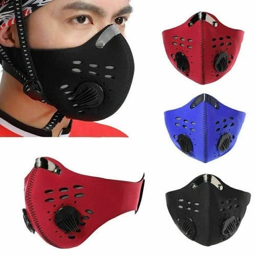 Reusable Activated Carbon Filter Valves Cycling Face Mask Sports Blue Red Black - Image 1