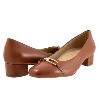 Trotters Dakota Pump Women Brown Leather Slip On Pumps Heels Shoes Size 8 Narrow - Image 1
