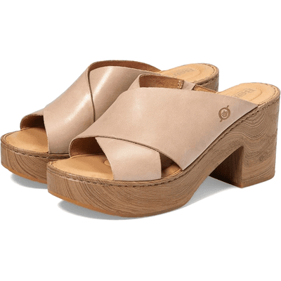 Born Women Size 8 M Pavia Natural Full Grain Leather Heeled Platform Sandals - Image 1