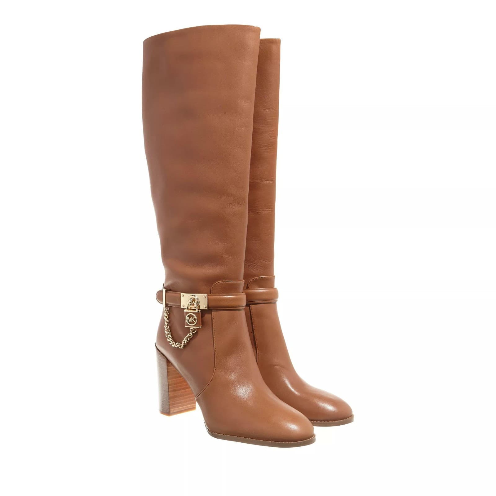 MICHAEL Michael Kors HAMILTON Embellished Leather Boot Heel Shoe Luggage 8 M - Image 1
