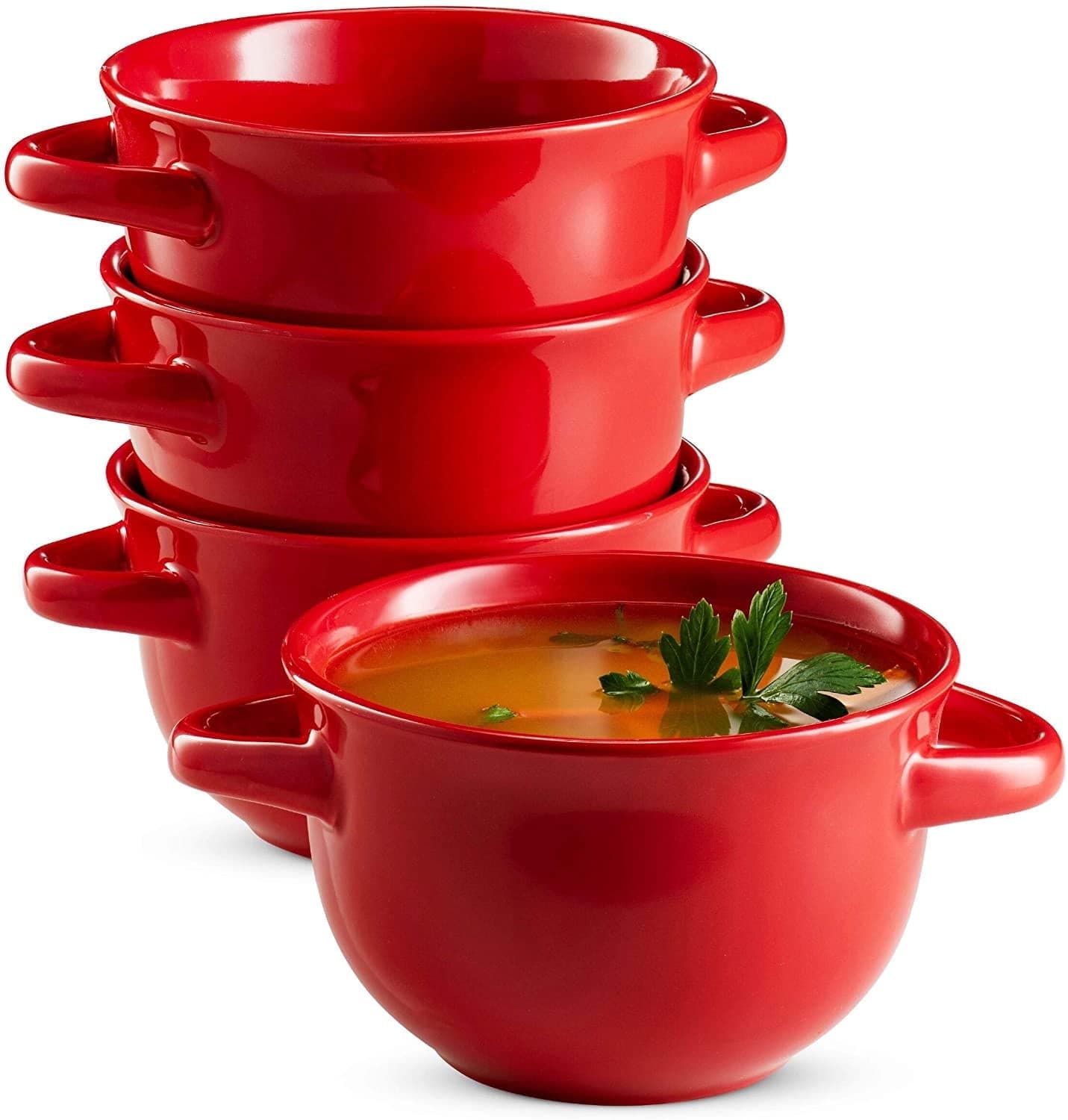 Soup Crocks with Handles, Ceramic Make, Great for Chili, Soup, SET OF 4 Cherry - Image 1