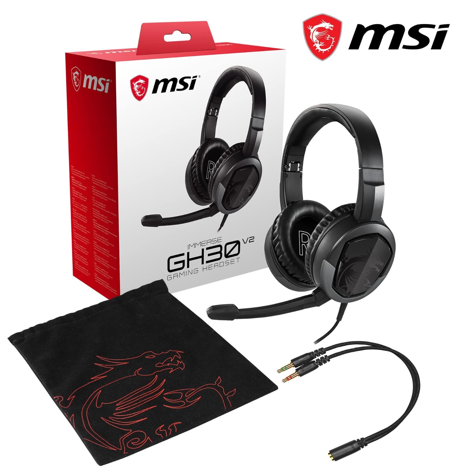 MSI GH30 V2 Detachable Mic Lightweight Foldable Gaming Headphones Headset - Image 1
