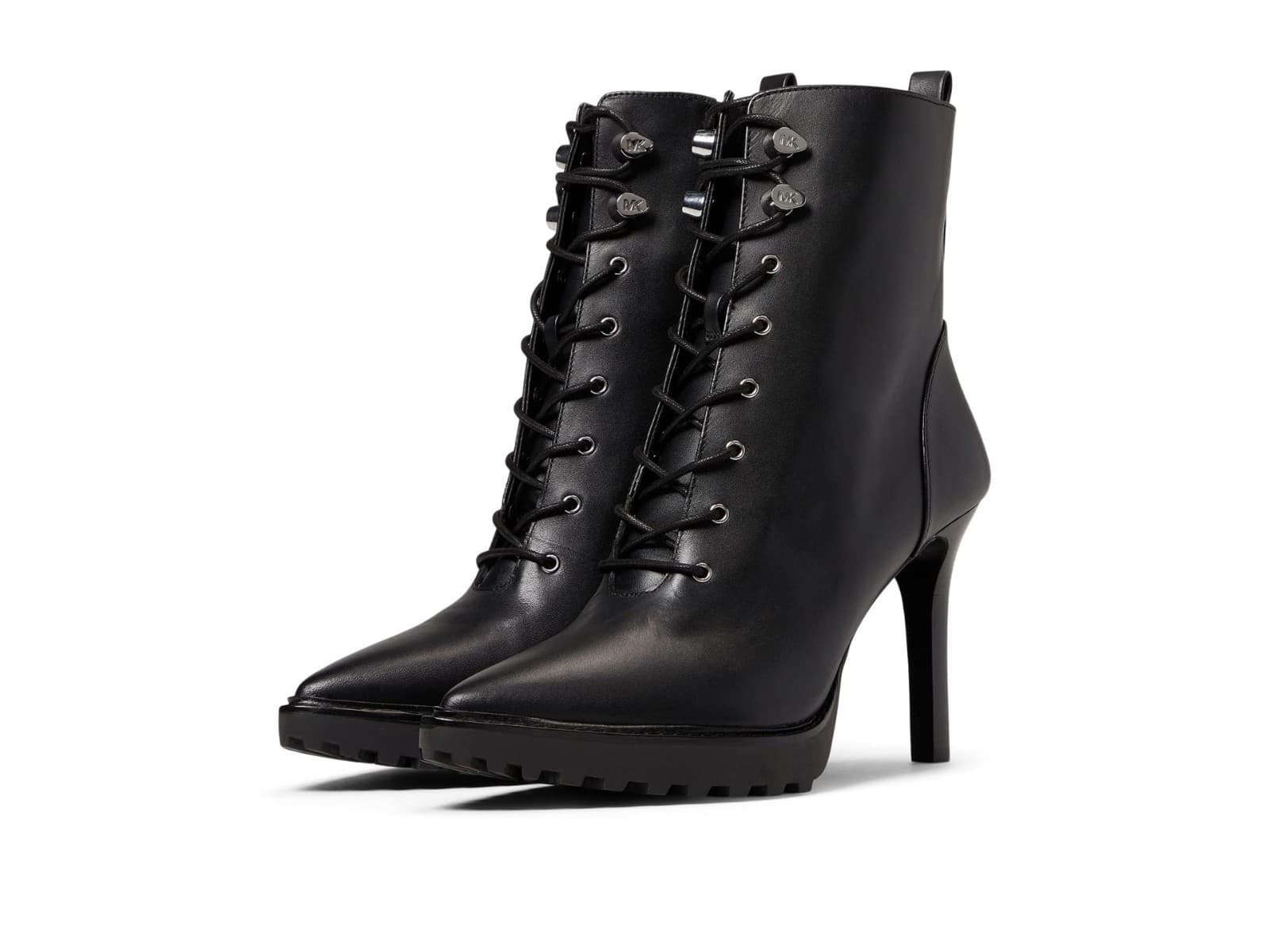 Michael Kors Kyle Lace Up Bootie Black Leather Zip Logo Ankle Boots US 8 M - Image 1