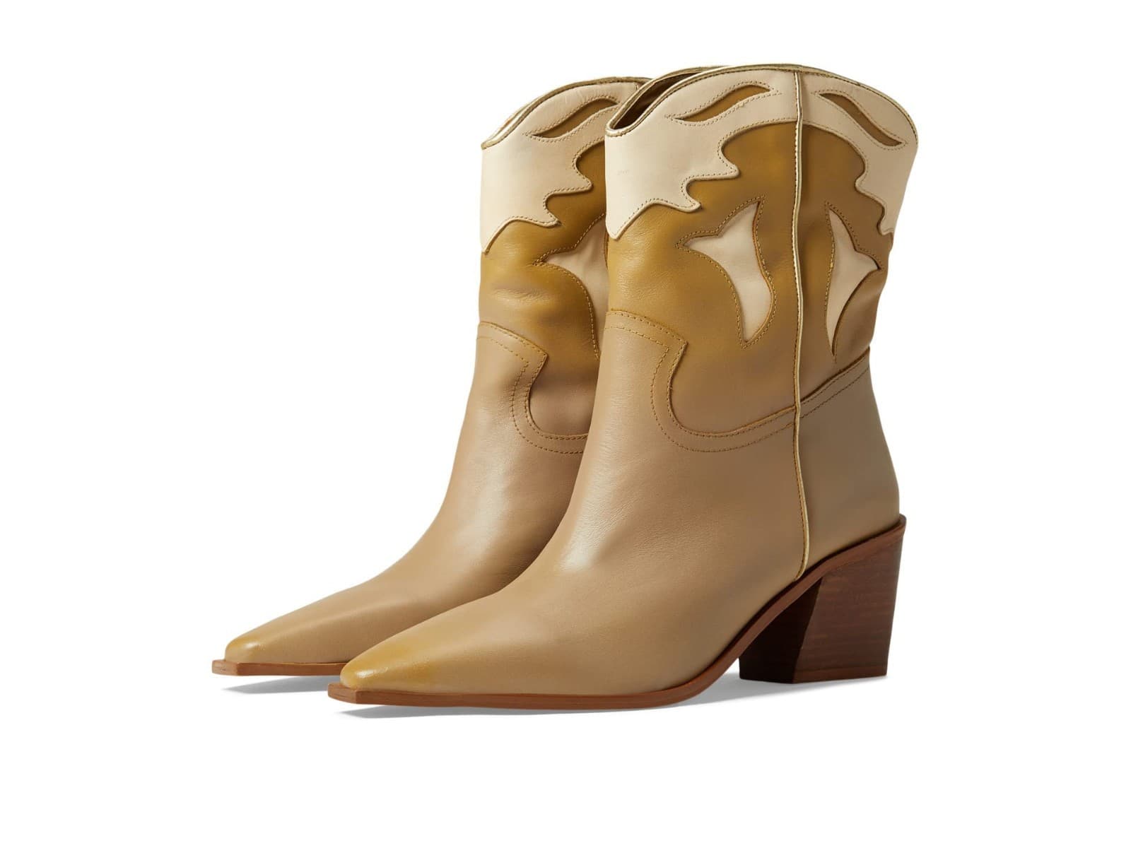 42 GOLD Women's Boots snipped toe Leather Bartlett Camel Block Heels 8.5 M - Image 1
