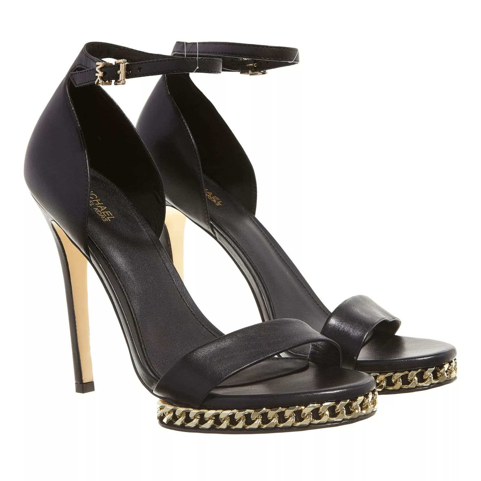 Michael Kors Women's Leather Jordyn Ankle Strap Chain Platform Sandal Black 9M - Image 1