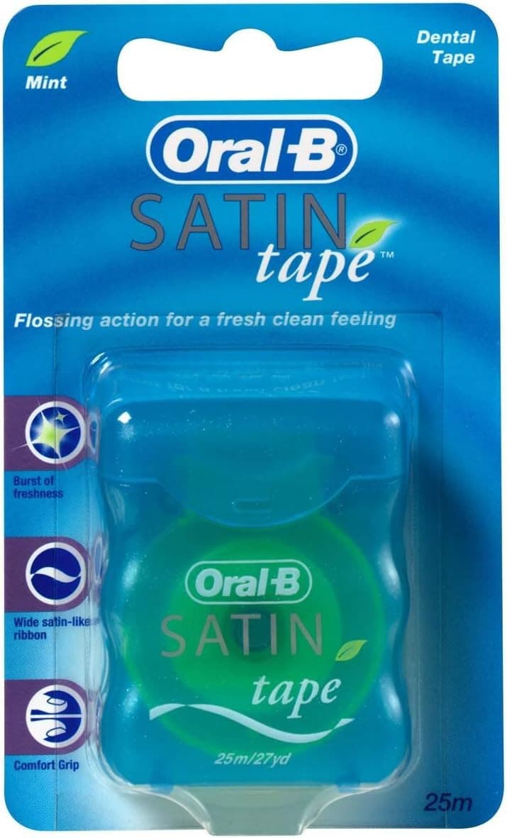 Oral-B Satin Tape Dental Floss 25m By Oral-B Satin Tape Mint-PACK OF 12 - Image 1