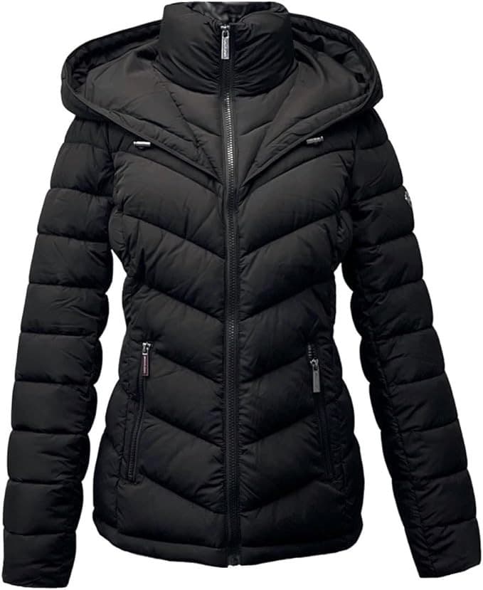 MICHAEL Michael Kors Hooded Packable Down Puffer Jacket Coat Zip Front Black M - Image 1