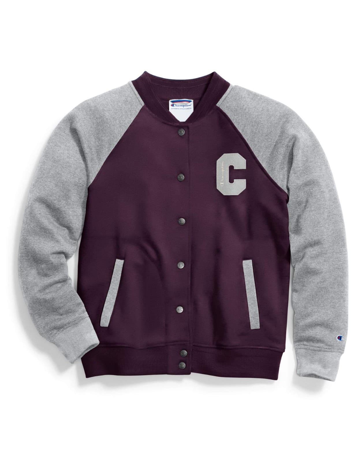 Champion Women's Teddy Fleece Bomber Jacket Gey -dark red 2X Large - Image 1