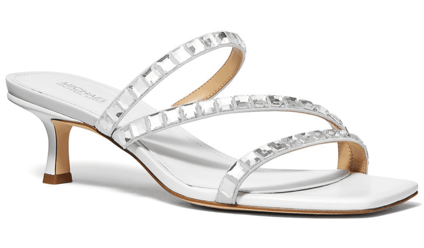 Michael Kors Women's Celia Embellished Kitten-Heel Slide Sandals Optic White 8 - Image 1
