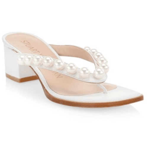 Stuart Weitzman Goldie 50 Sandal Embellished Leather BlockHeel Thong Sandals 8 B - Image 1