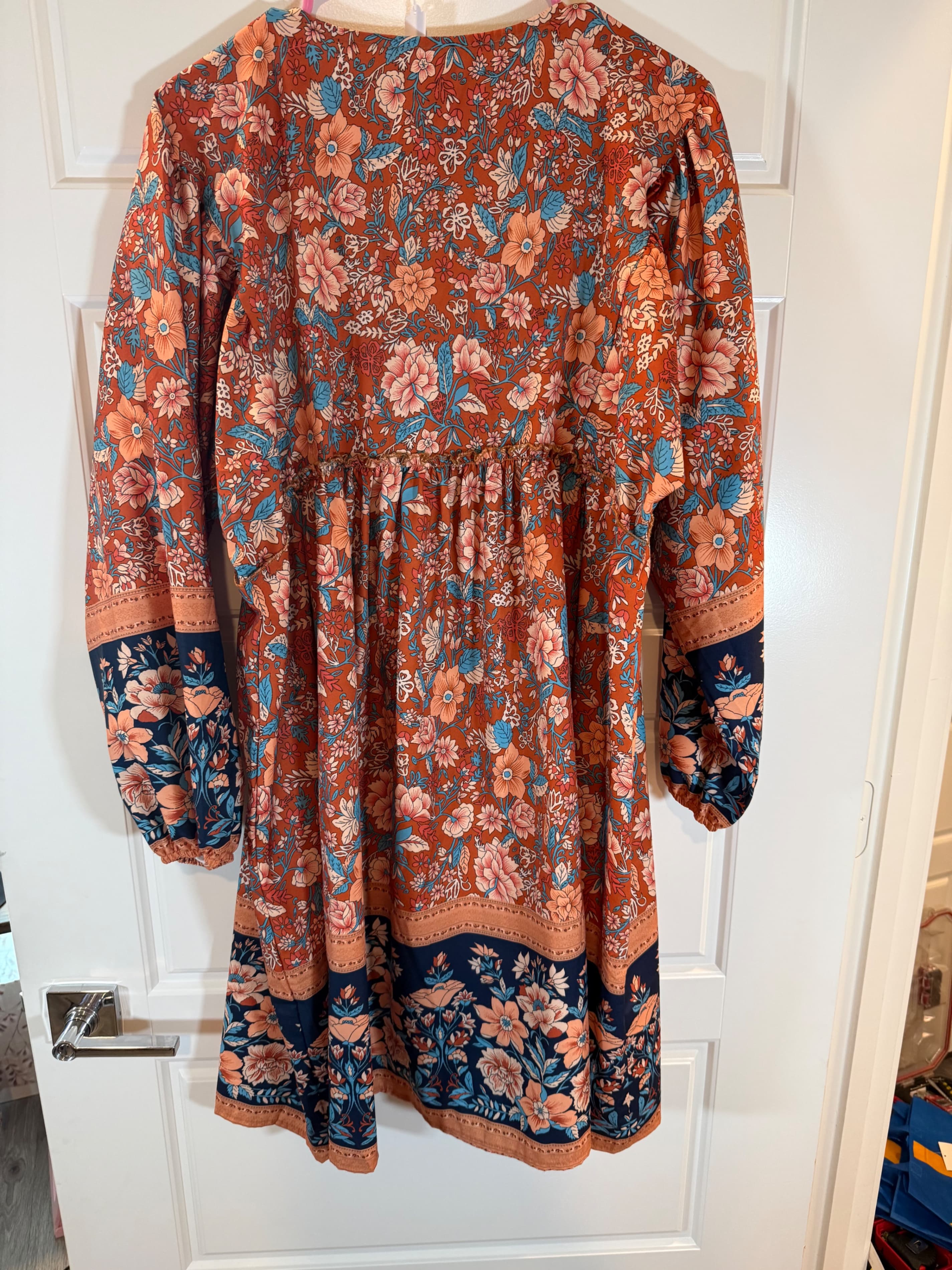 SHEIN Floral Boho Dress with V-Neck and Long Sleeves - Image 1