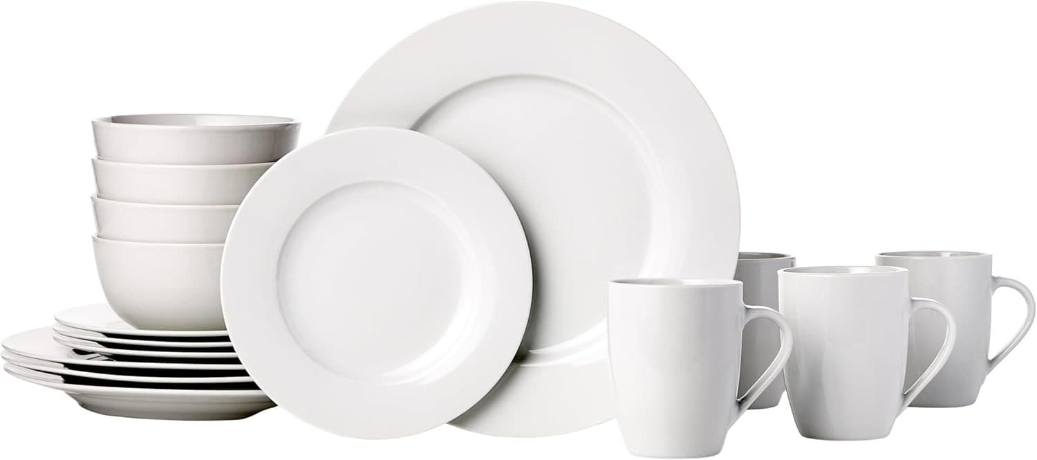 Basics 16-Piece Porcelain Dinnerware Set, Microwave and Dishwasher Safe, Service - Image 1