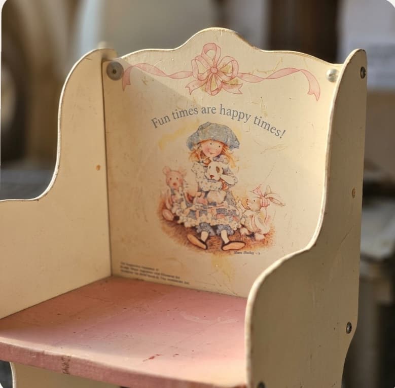 Vintage Enesco Child's Wooden Chair with Shelf - Image 1