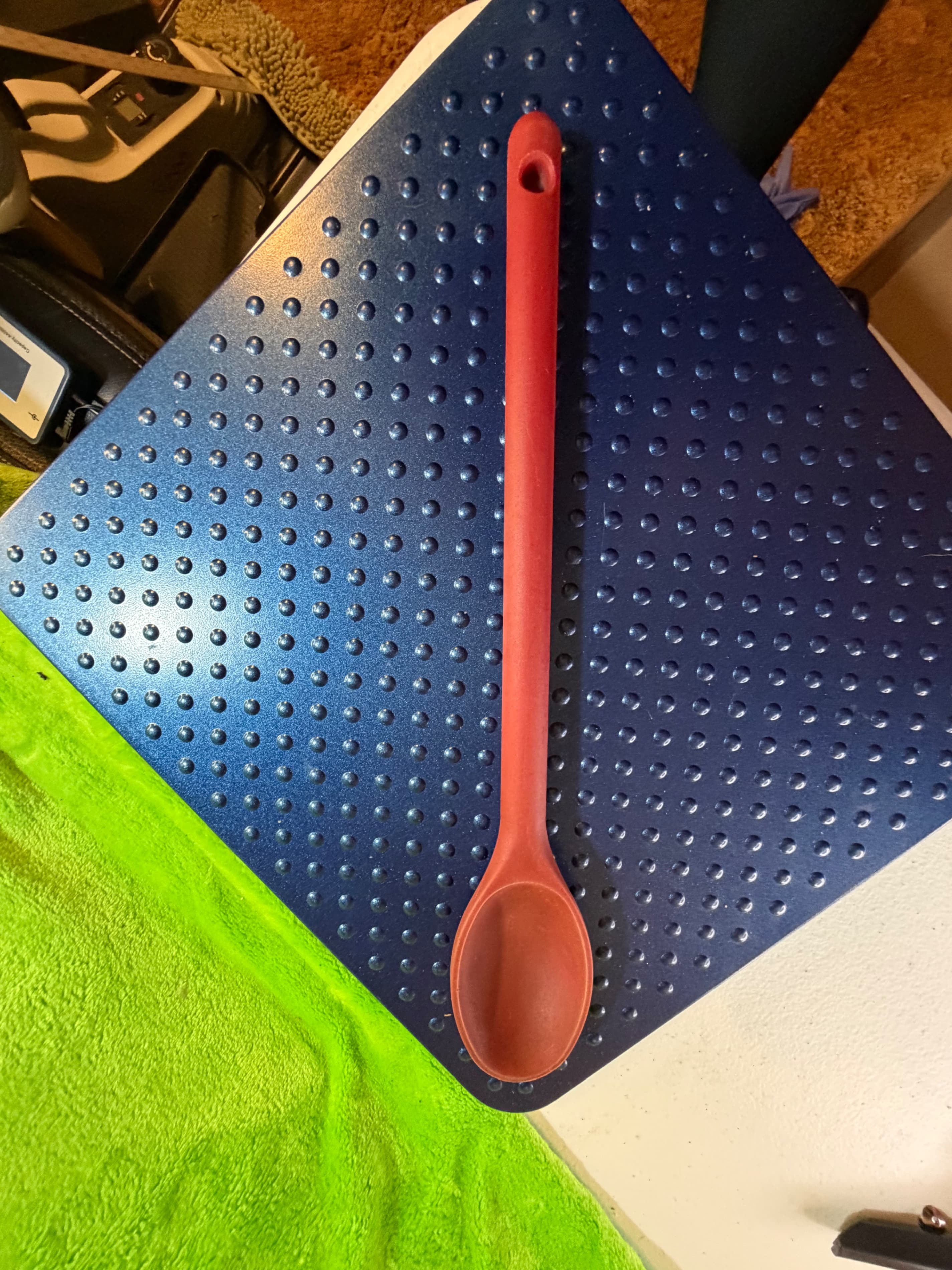 Red Long-Handled Cooking Spoon with Hanging Hole