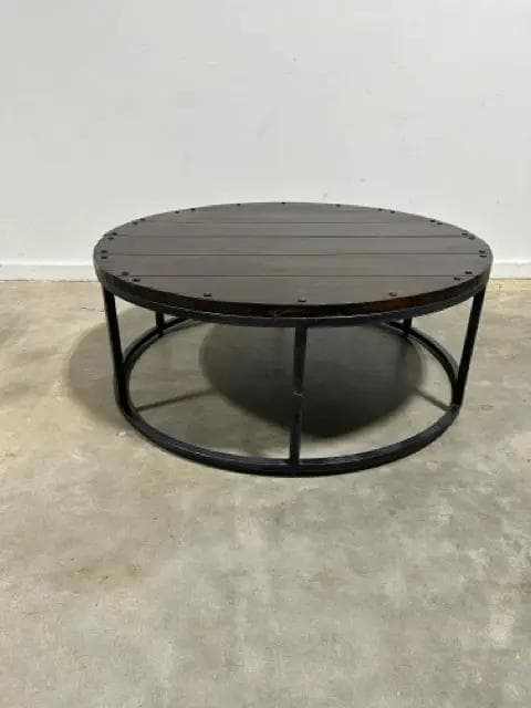 Black Iron Round Coffee Table with Wood Top