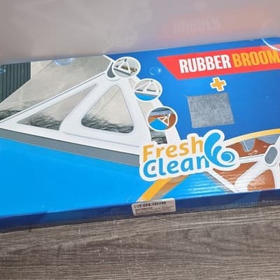 Fresh Clean Rubber Broom Blue White Steel Handle Bamboo Charcoal Cloth Included