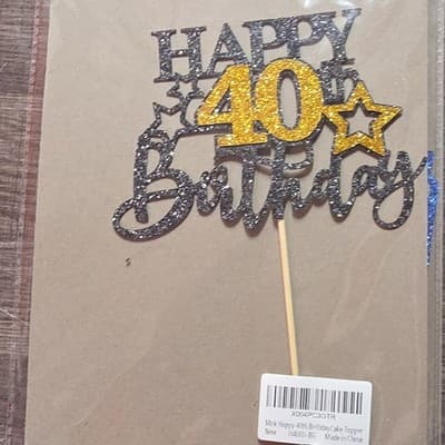 Mok 40th Birthday Cake Topper Gold Glitter Stars Black Alphabet Birthday Theme