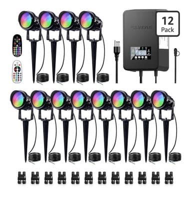 SUNVIE All-in-One LED Low Voltage Landscape Lighting Kit, 12-Pack Landscape Ligh