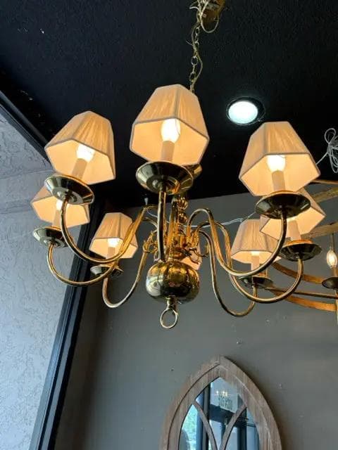 Brass Chandelier with 8 Lights and Shades