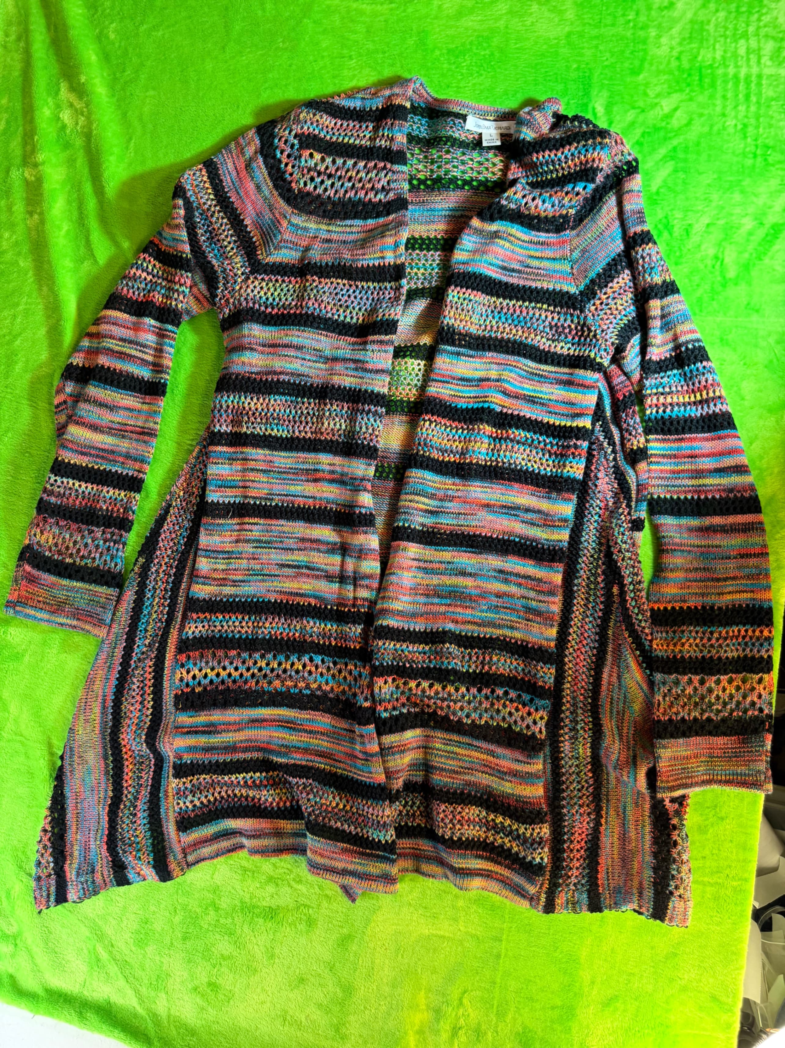 Colorful Striped Boho Open Knit Cardigan Sweater
