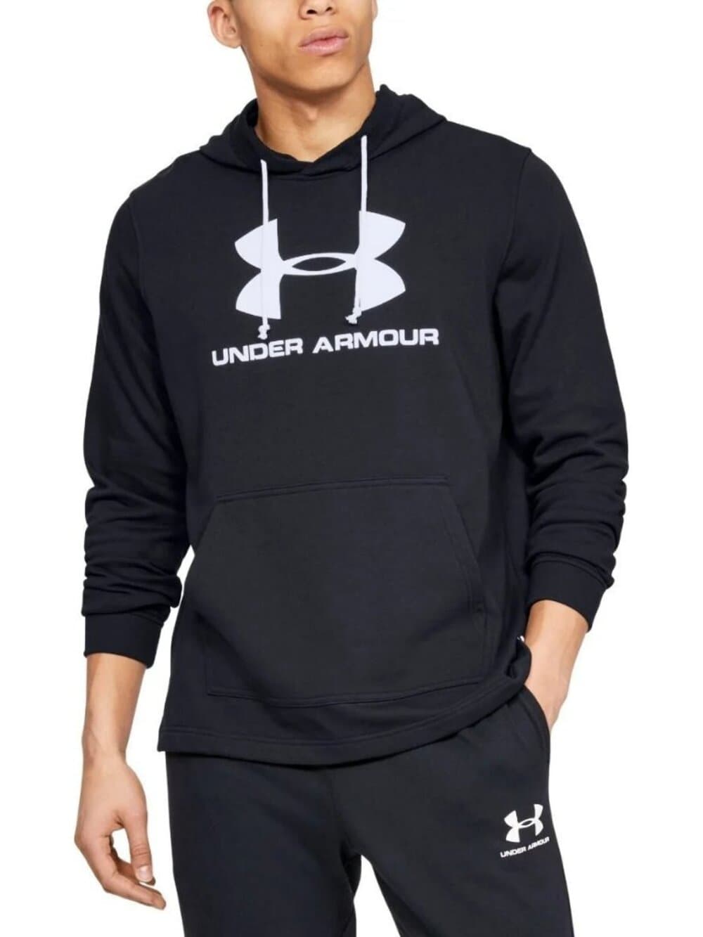 Under Armour Men's Black Sportstyle Terry Logo Hoodie Sweatshirt UA Size Large