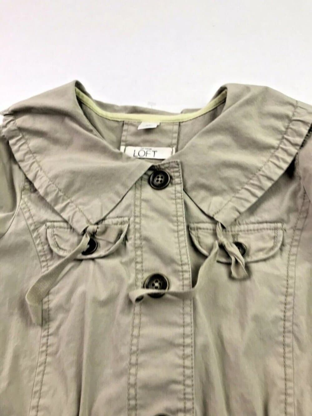 Ann Taylor Loft jacket Utility Khaki Brown Ruffle drawstring - XS petite