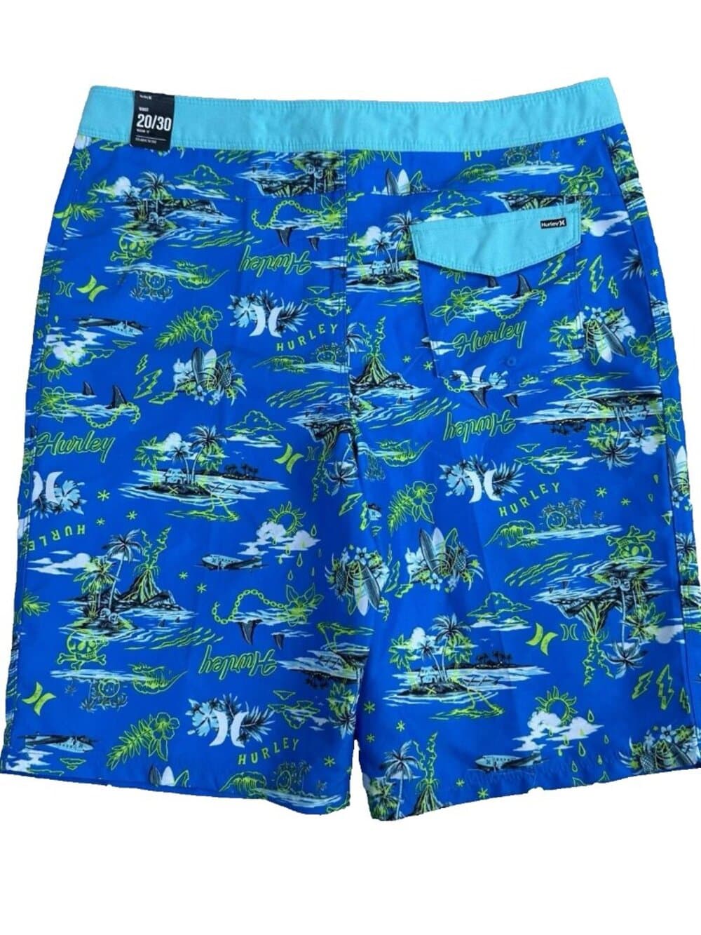 Hurley Boys Board Shorts Swim Trunks Neptune Blue Beach Print Size 20/30 -NWT