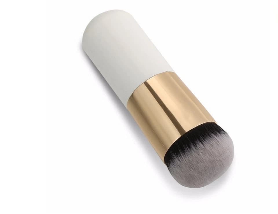 Gold and White Makeup Brush with Soft Bristles