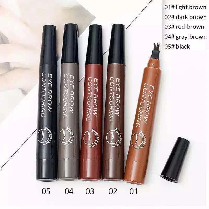 5 Colors Liquid Eyebrow Pen, Long Lasting Eyebrow Tattoo Pen, 4-splitted Head Eyebrow Tint Pen , Gray Brown Eyebrow Makeup