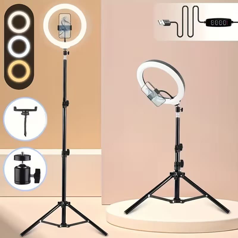 Adjustable LED Ring Light with Tripod and Phone Holder