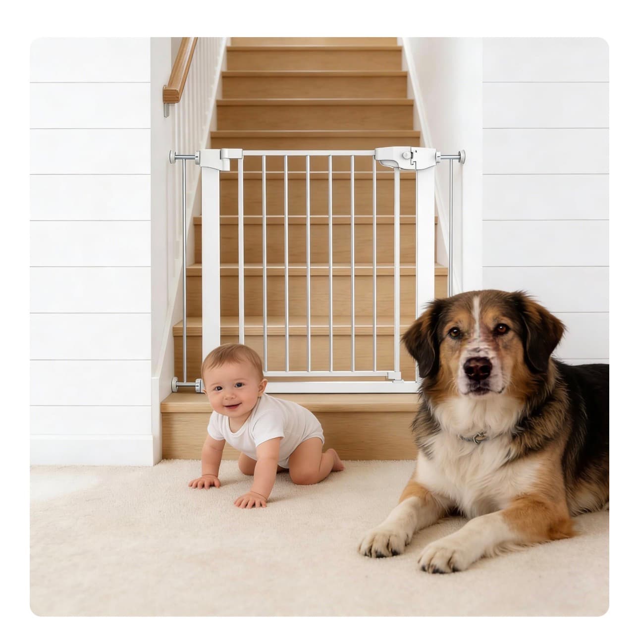 Baby Safety Gate for Stairs with Pressure Mount, 29.71 Inch Width