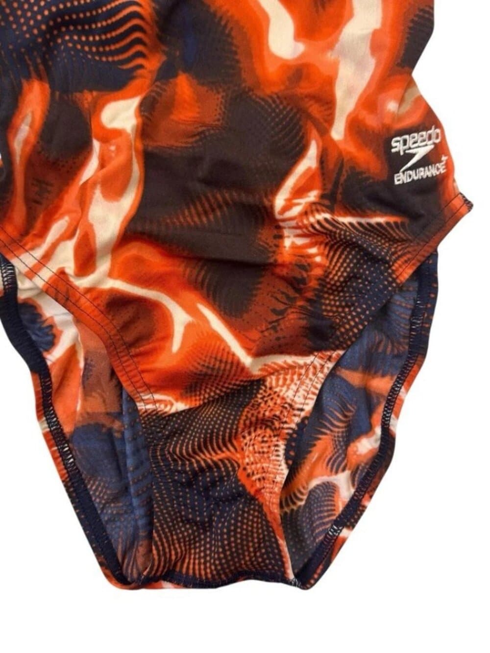 Speedo Endurance+ Flash Time Flyback Swimsuit Women 22 Orange Navy Swim Club NWT