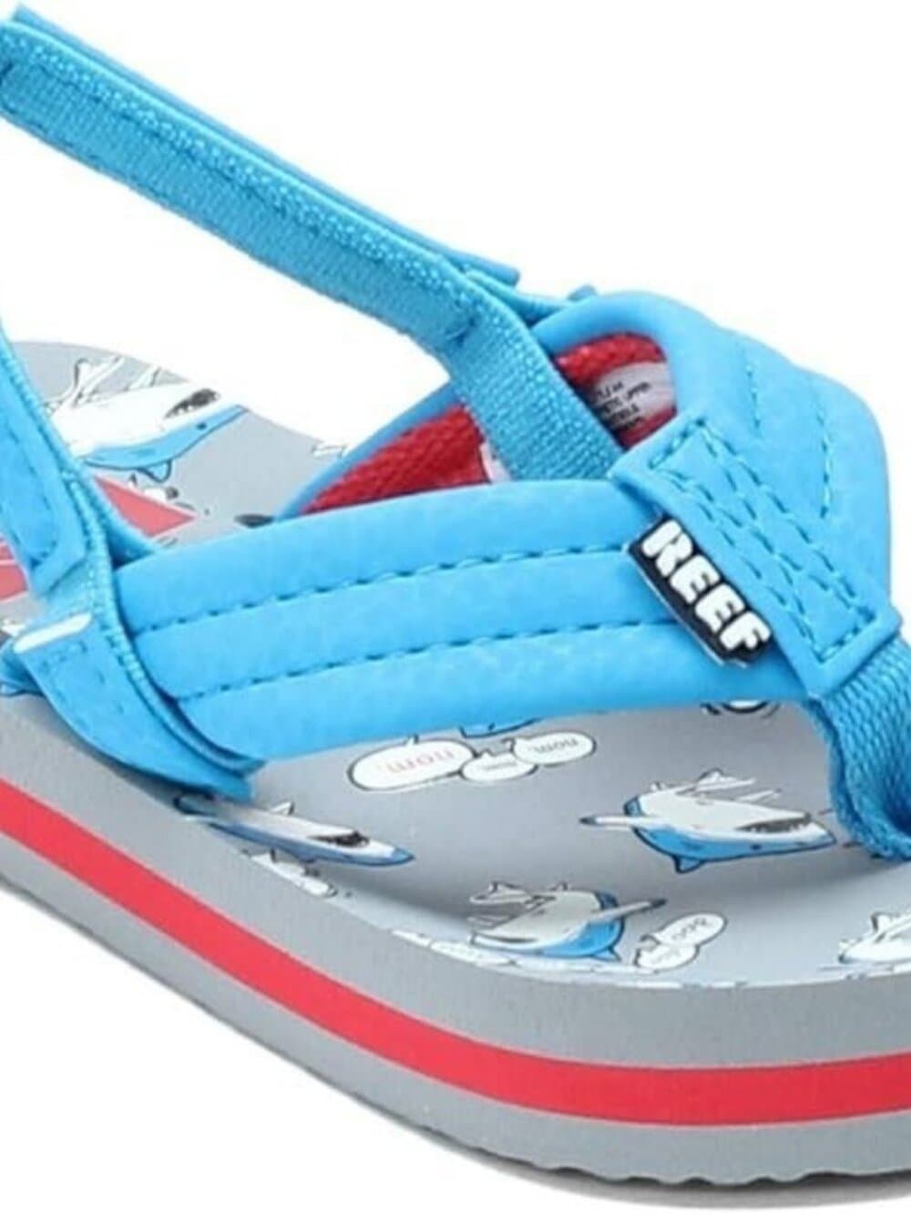 Reef Little Ahi Boys Flip Flops Blue Gray Sharks Thong Sandal Back Strap Sz 7/8