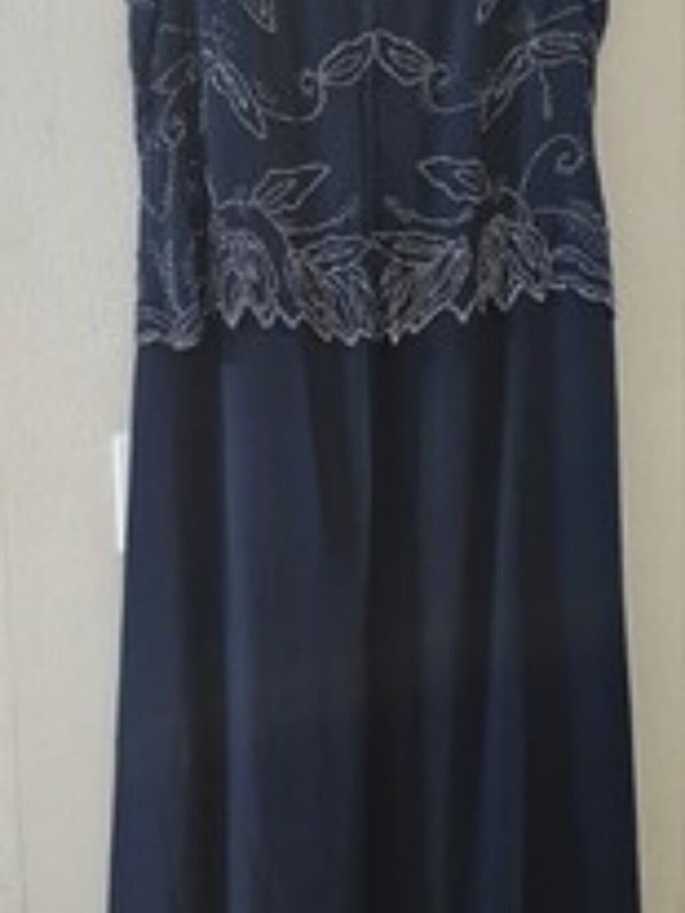 NWT J Kara Navy Blue Beaded 2pc Formal Set Dress With Sheer Jacket 18