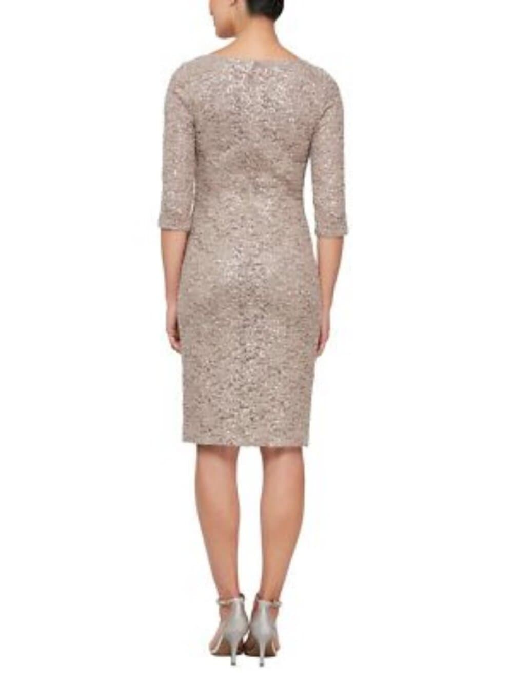 Lace Sequin Sheath Dress Champagne Bronze Cocktail Party Elegant