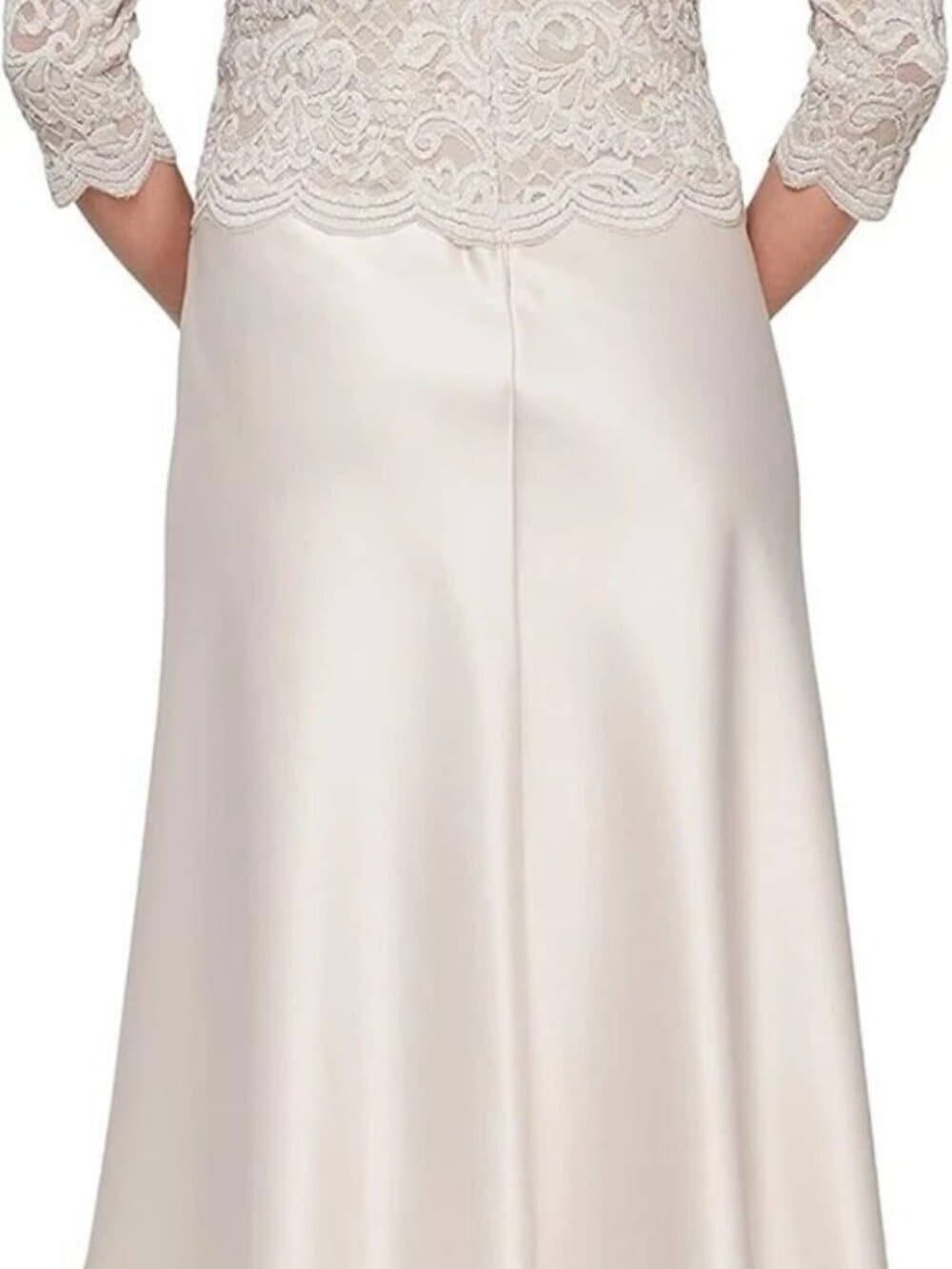 Alex Evenings Dress Tea Length Embroidered Bodice Mock Taupe sz 12P NWT