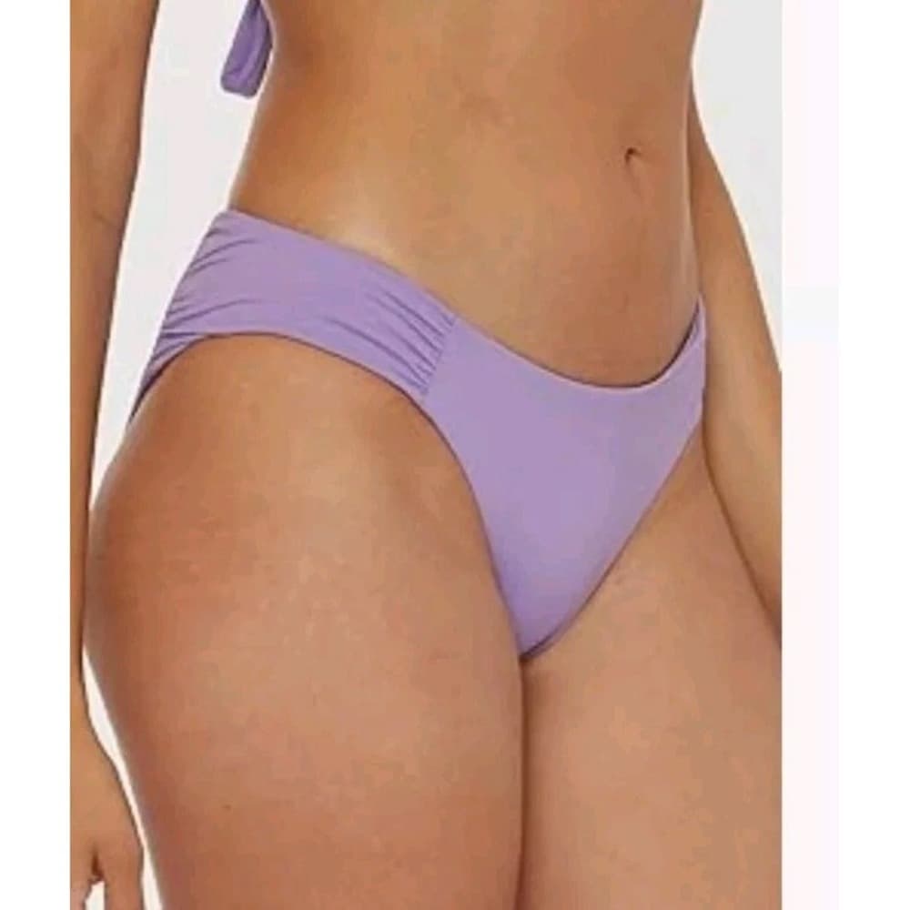 BECCA Lavender Purple Swimsuit Bottoms Ruched Bikini Bottom NWT Medium