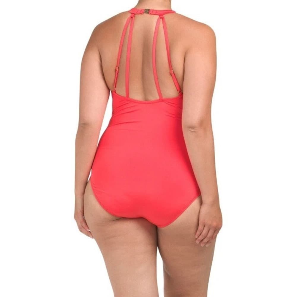 Trina Turk Plus Bijou V Plunge One Piece Swimsuit Poppy Size 22W NWT