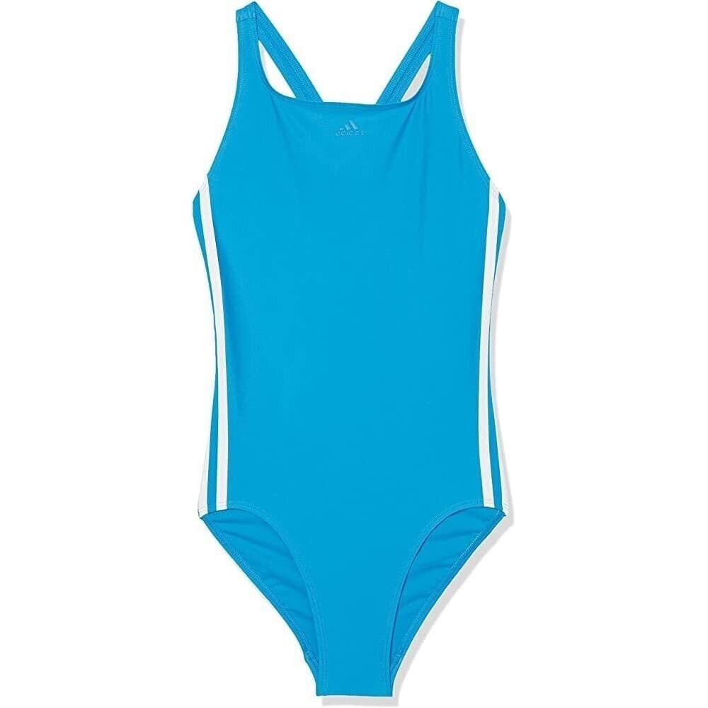 Adidas Girls' One Piece Swimsuit Blue White Stripes Athletic Swimwear Sz S