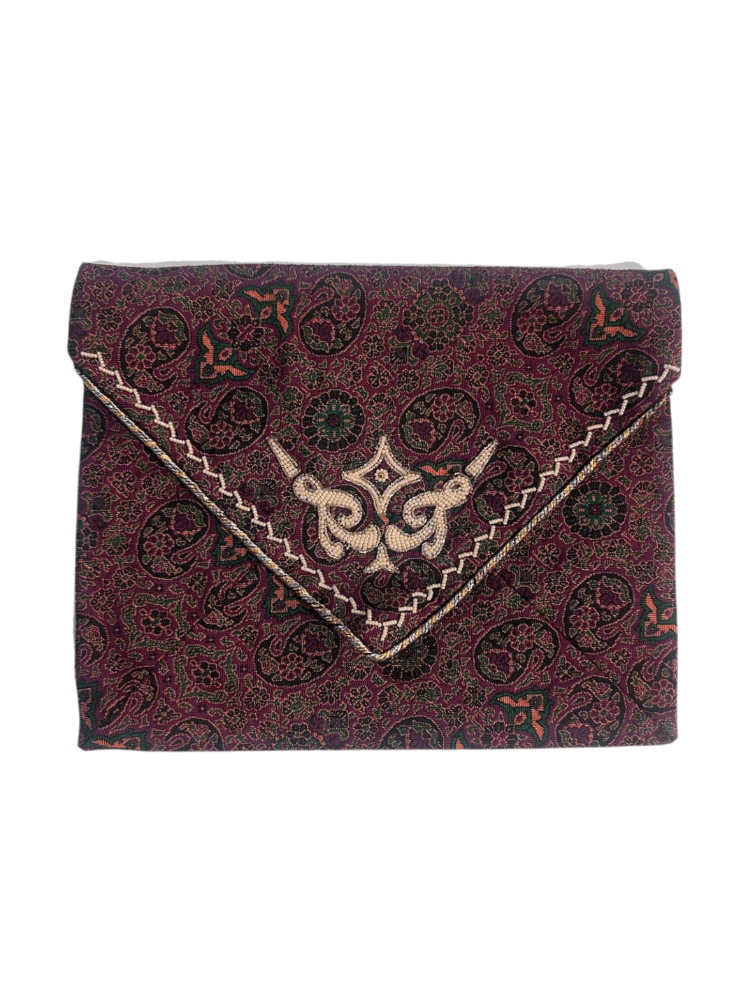 Vintage Tapestry Clutch Bag with Embroidered and Bead Design
