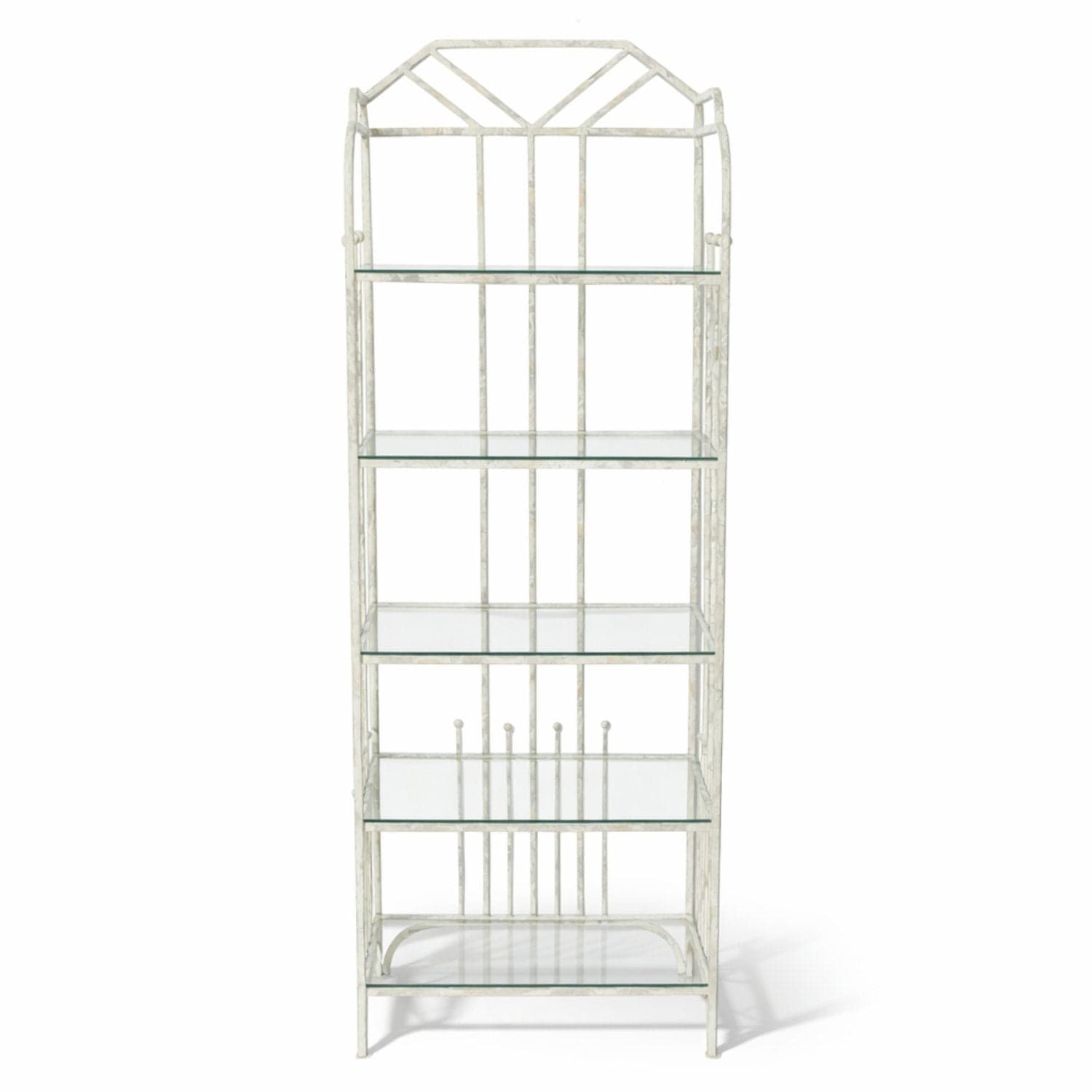 Distressed White Glass & Metal Etagere - White