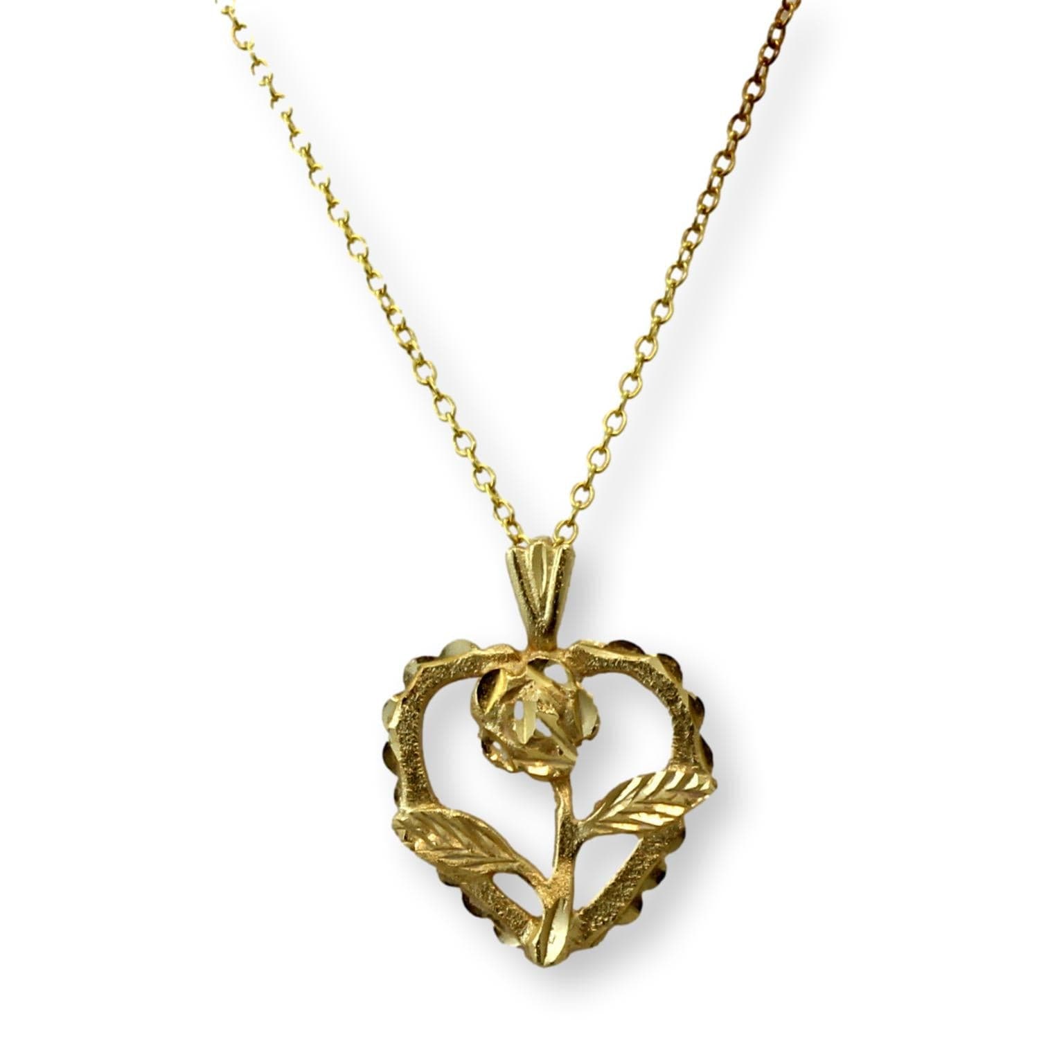 14K Gold Rose-Accented Heart Pendant & Gold Vermeil Chain - 18 in