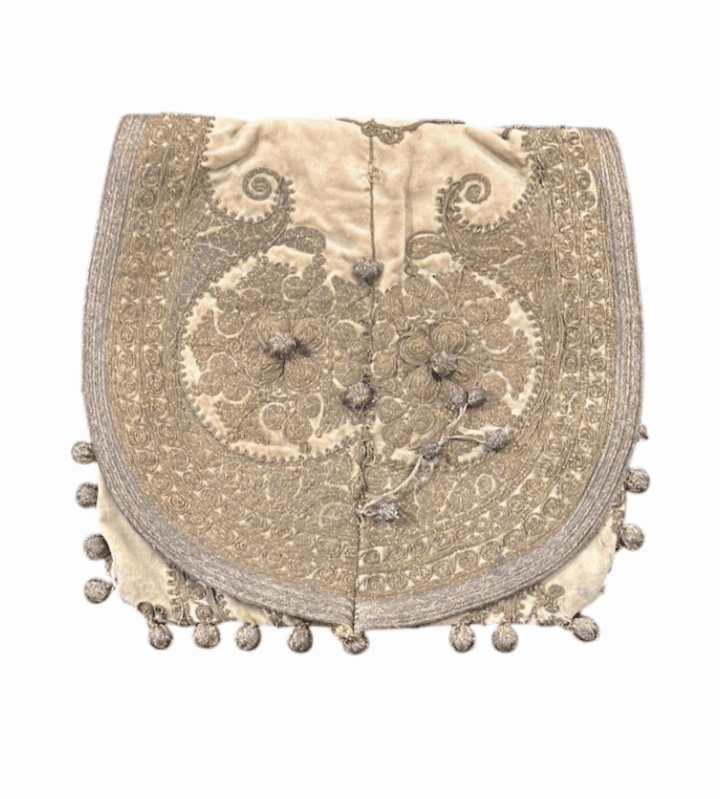 Antique Turkish Hand-Embroidered Envelope Clutch with Bullion Ball Tassels (circa 1890–1920)
