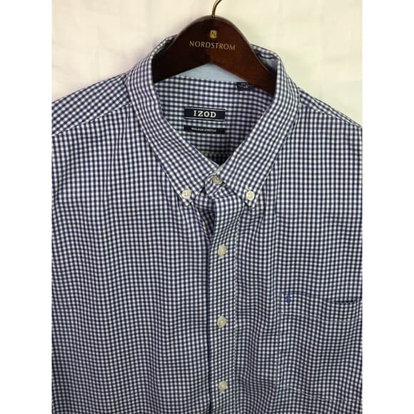 IZOD Men's XL Blue/White Gingham Regular Fit Long Sleeve Button Up Shirt