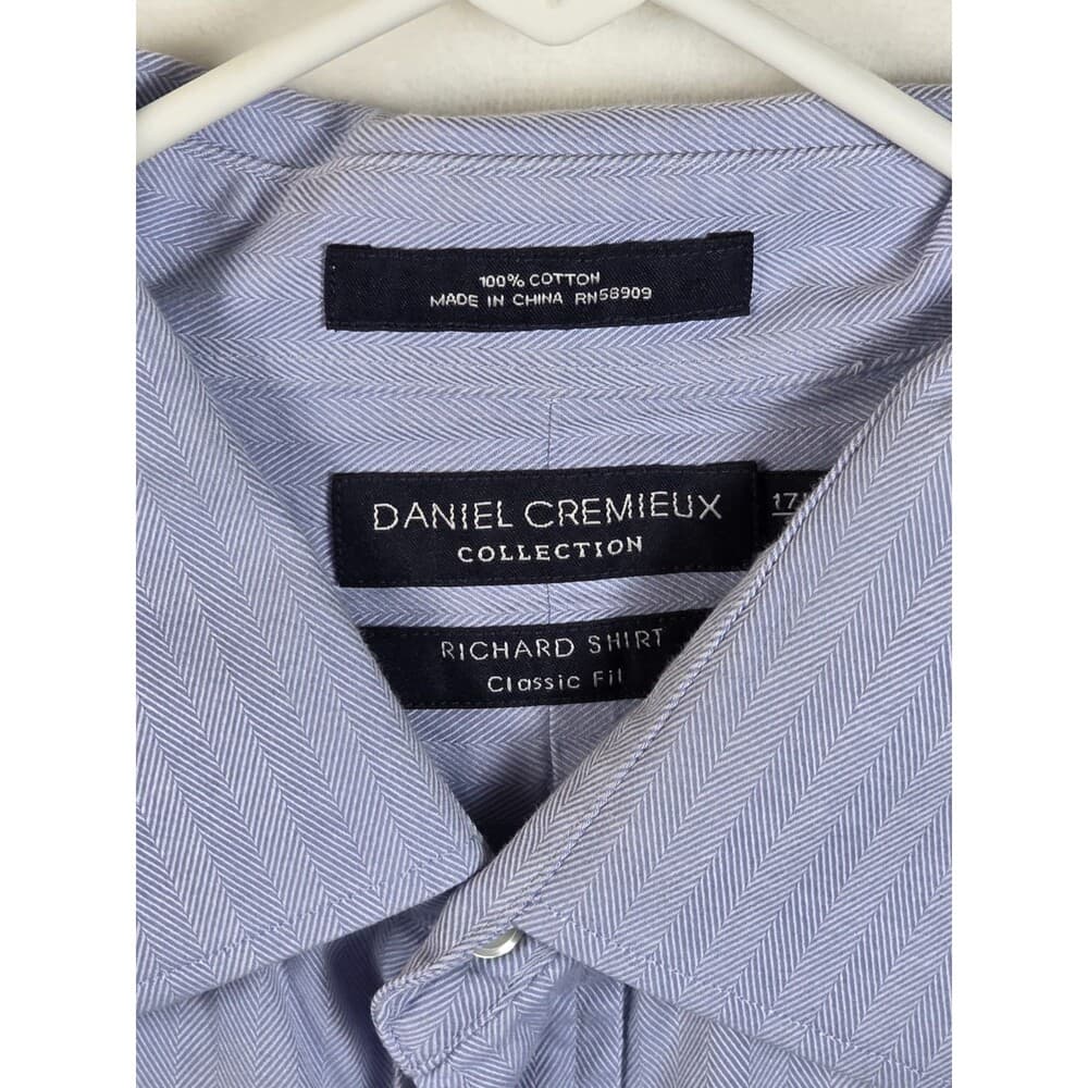 Daniel Cremieux Mens 17.5 - 36 Blue Shirt With Pinstripes