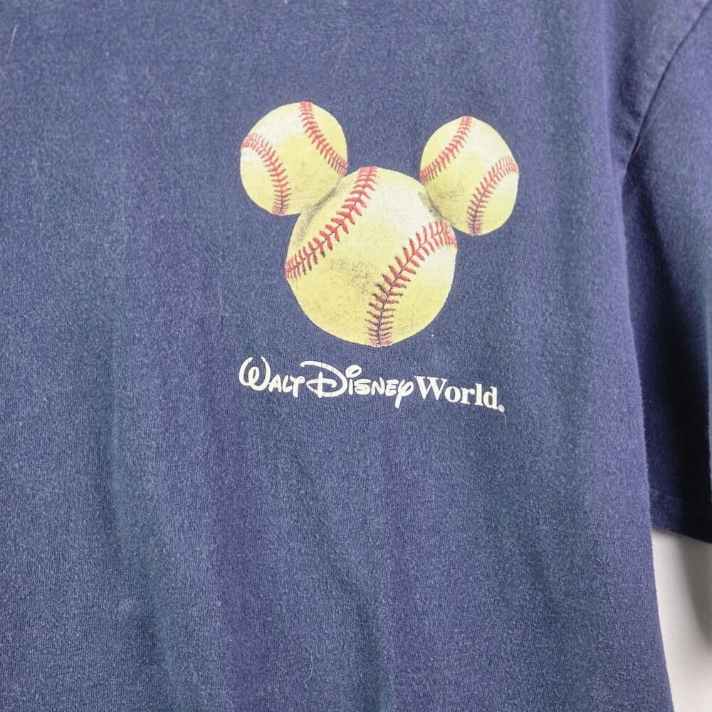 Disneyland Youth Medium Blue Baseball Mickey American Original Flag T-Shirt