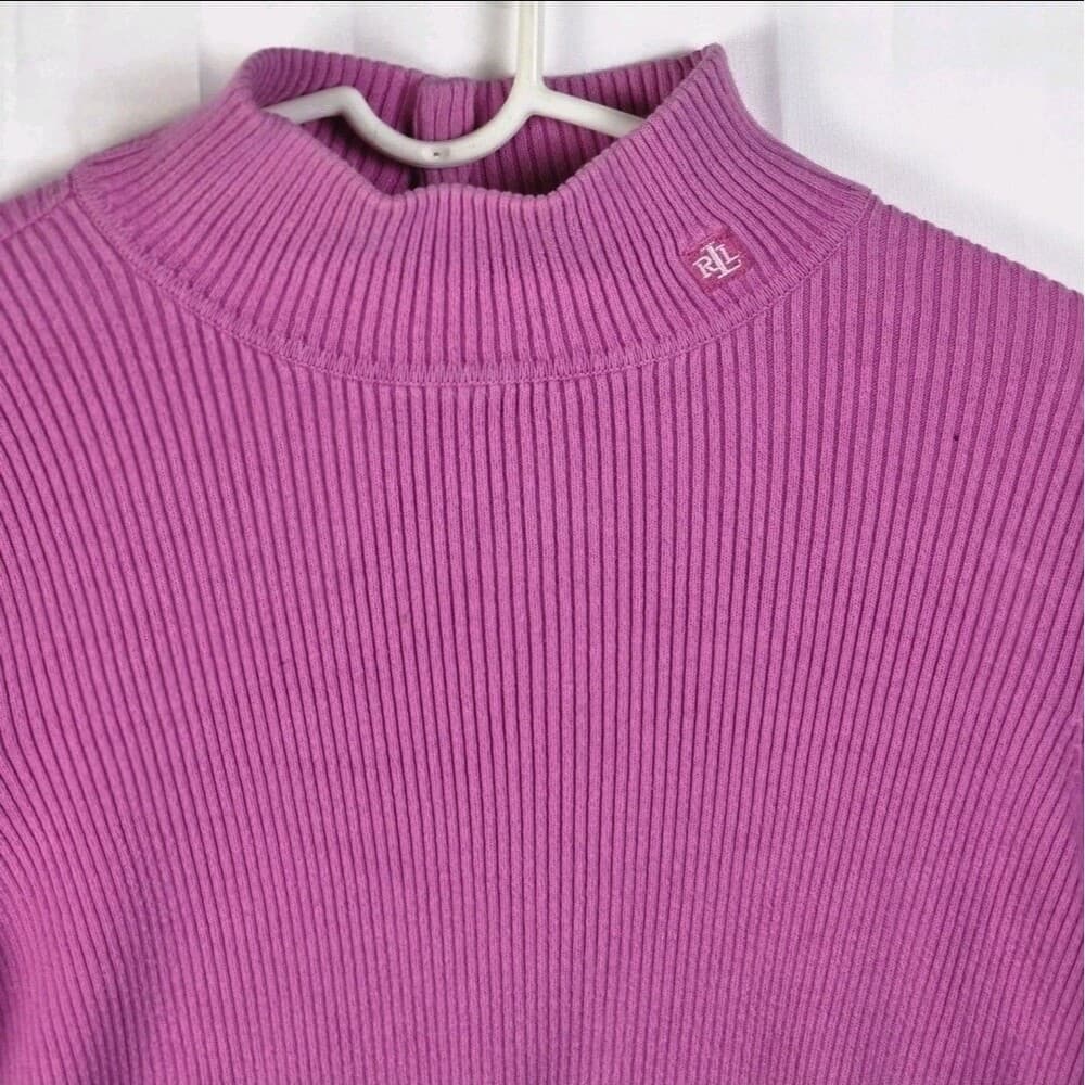 Ralph Lauren Turtleneck Women's XL Pink Ribbed Knit Stretch Sweater