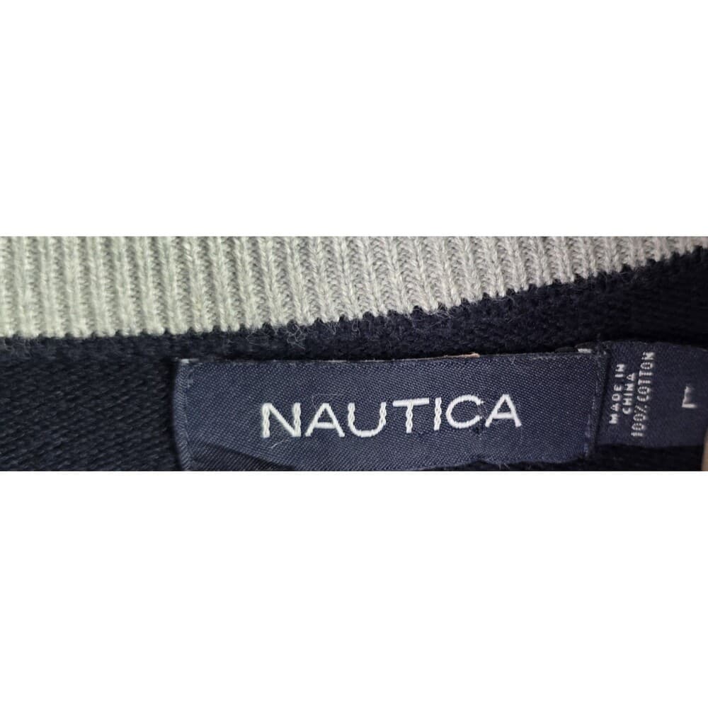 Nautica Men's Large Navy Blue Large 1/4 Zip High Neck Long Sleeve Sweater
