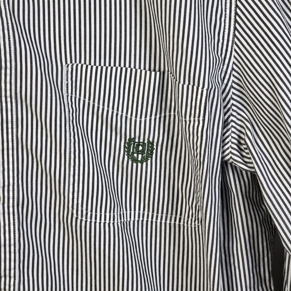 CHAPS Men's Large Green Striped Button-Down Long Sleeve Dress Shirt