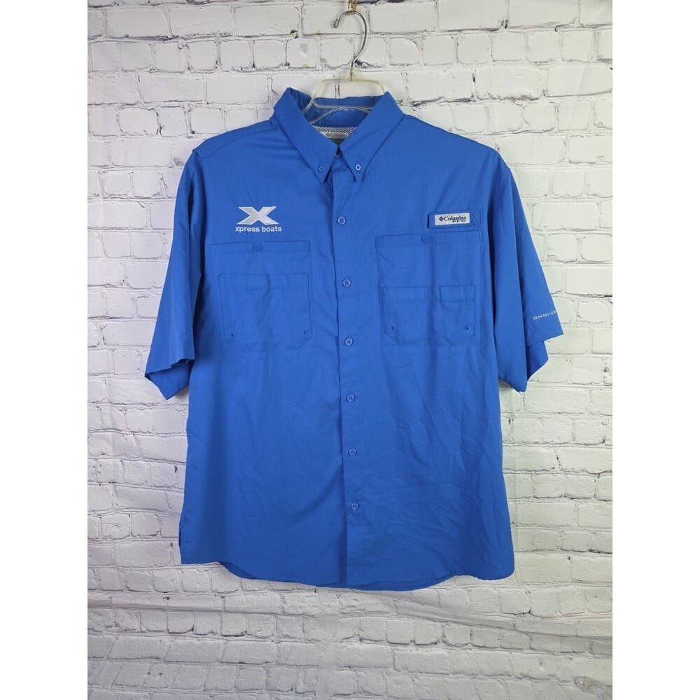 Columbia Men's Large Blue PFG Omni-Shade Vented Classic Fit S/S Button Up Shirt